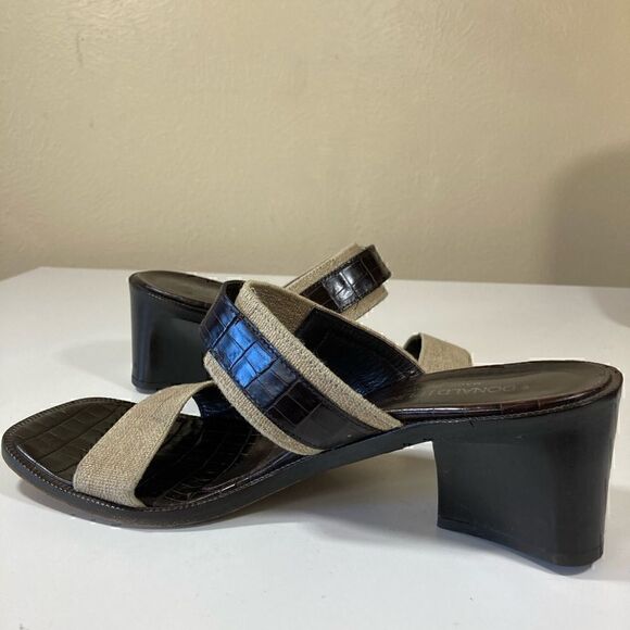DONALD PLINER CROC EMBOSSED LEATHER & Canvas Women’s open toe sandals size 9 GUC - Picture 8 of 16